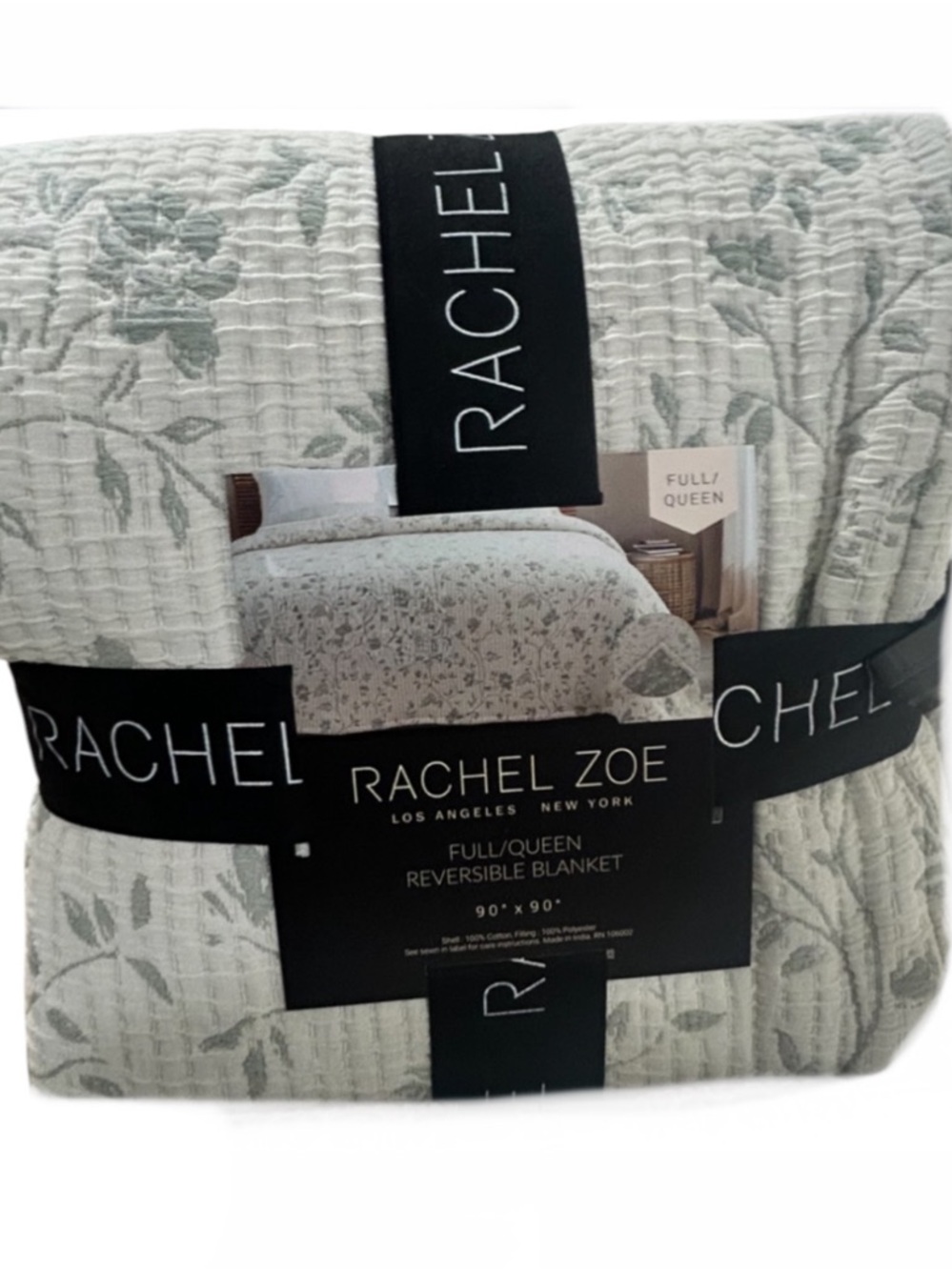Rachel Zoe Soft Cotton Reversible Floral Queen Blanket 90”x90”